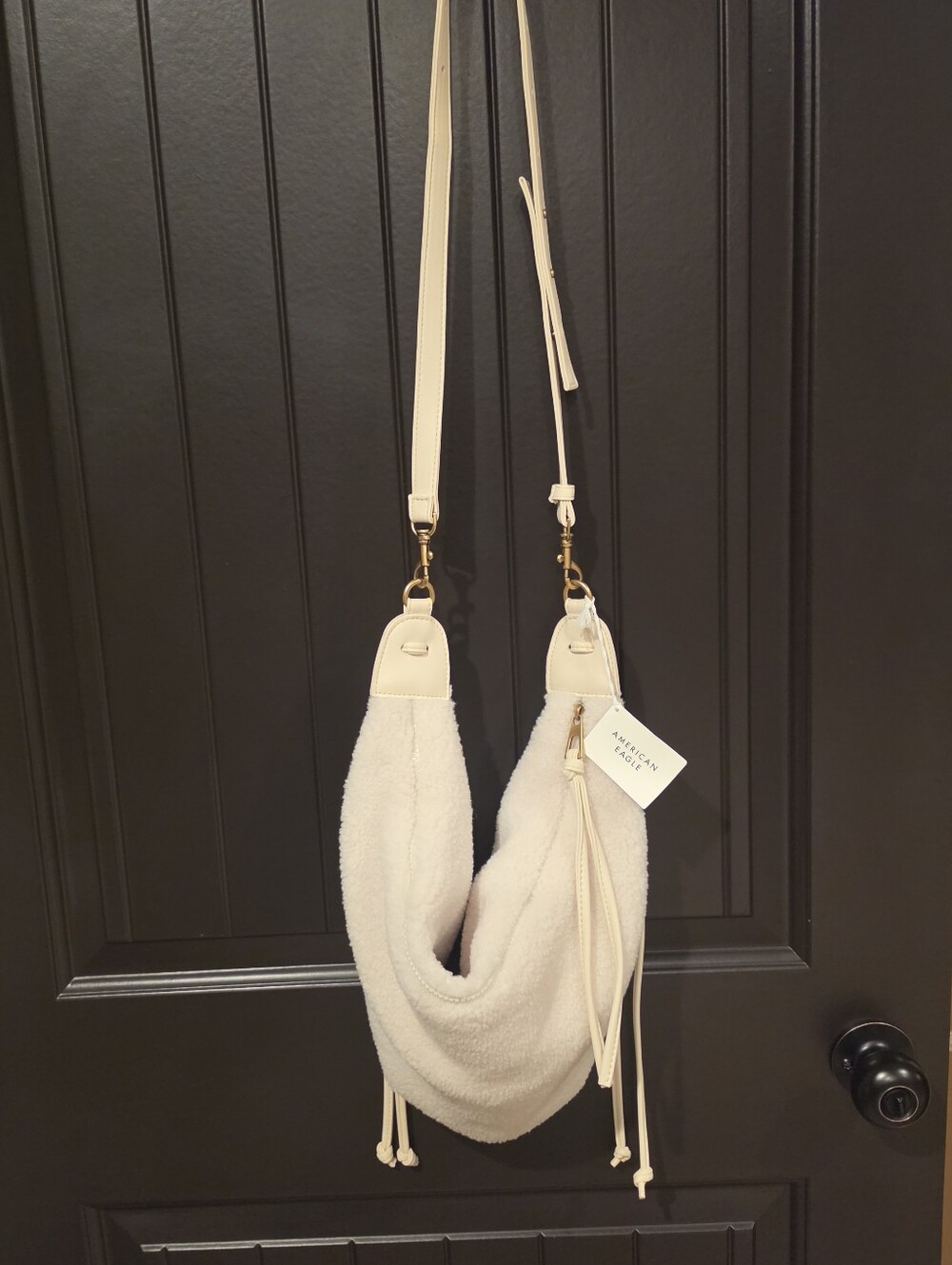 NWT American Eagle Cream Sherpa Shoulder Bag with Gold Hardware